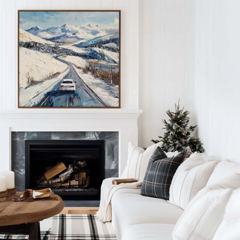 Large Snow Highway Wall Painting Snow Canvas Wall Art Rich Texture Winter Wall Art For Livingroom