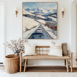 Large Snow Highway Wall Painting Snow Canvas Wall Art Rich Texture Winter Wall Art For Livingroom