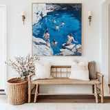 Large Swim and Play Wall Art Blue Home Party Textured Wall Art Swim Painting For Livingroom