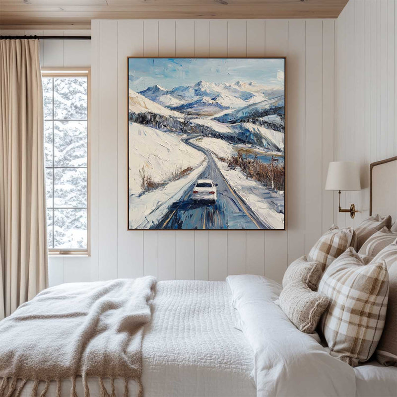 Large Snow Highway Wall Painting Snow Canvas Wall Art Rich Texture Winter Wall Art For Livingroom