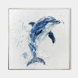 Large Original Abstract Blue Dolphin Oil Painting On Canvas Modern Animal Dolphin Art Wall Art Minimalist Apartment Baby Room Decor