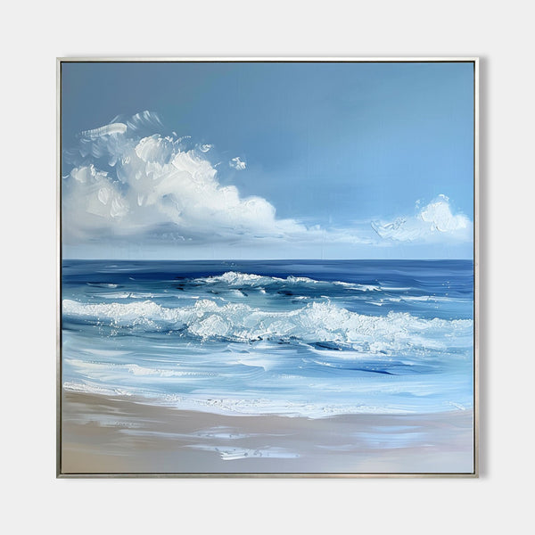 Large Abstract Blue Seaside Oil Painting Blue Acrylic Seascape Paintings Seascape Paintings On Canvas Custom Canvas Paintings