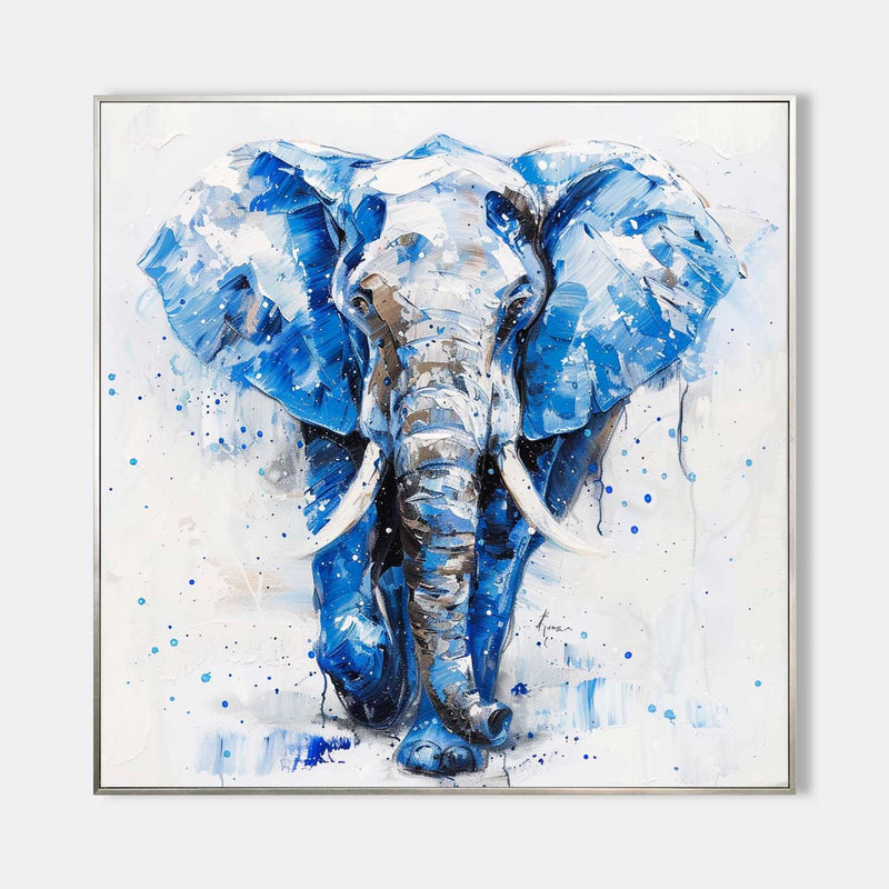 Large BLUE And White Elephant Canvas Palette  Oil Painting Original  Blue Elephant Abstract Contemporary Art Painting Wall Art Custom Canvas Paintings 