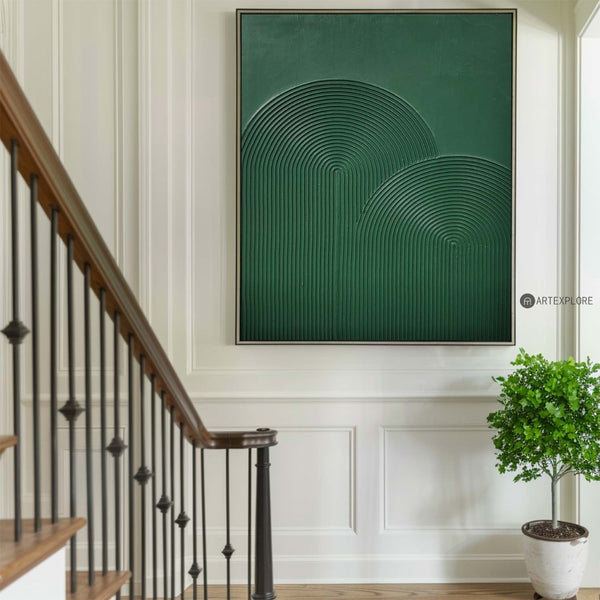 Large Dark Green Textured Abstract Art Painting，Green Rich Textured Wall Art，Minimalist Green Apartment Decor