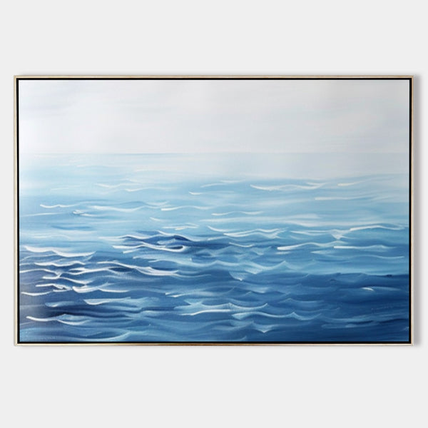 Large Blue Wave Art Oil Painting Horizontal Canvas Blue Ocean Paintings For Sale