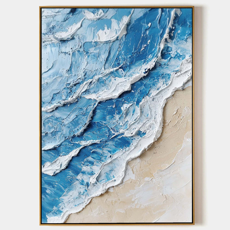 Large Blue Ocean Wave Wall Art Paintings White Blue Sea Art Painting Blue Textured Wall Art 