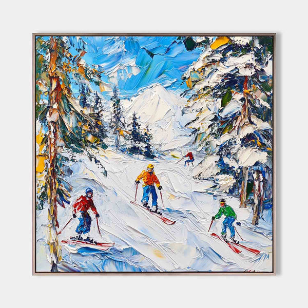 Skiing Canvas Painting Large Mountain Skiing Wall Art Modern Winter Art Large Painting For Livingroom