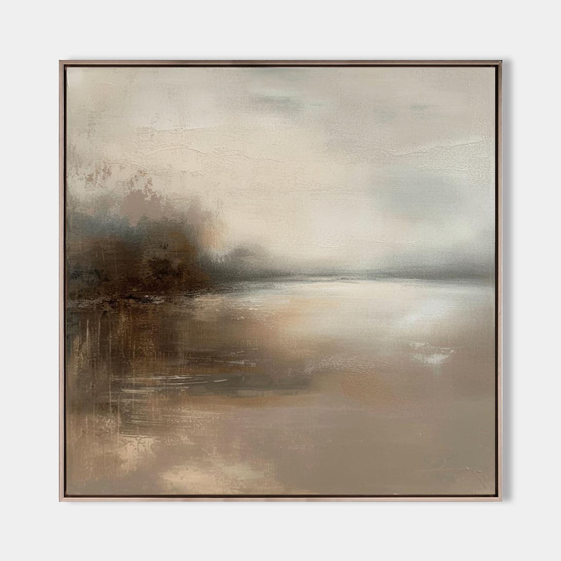 Dark Beige Lake View Painting Modern Landscape Canvas Painting Large Art For Livingroom