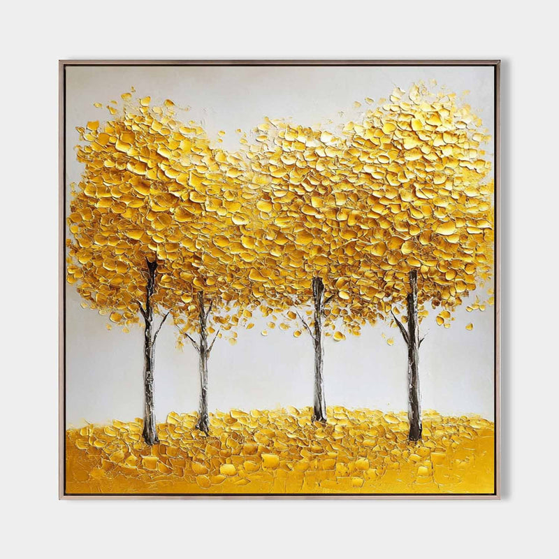 Large Gold Trees Art Painting Plaster Canvas Art Modern Square Textured Art Handmade Artworks For Sale