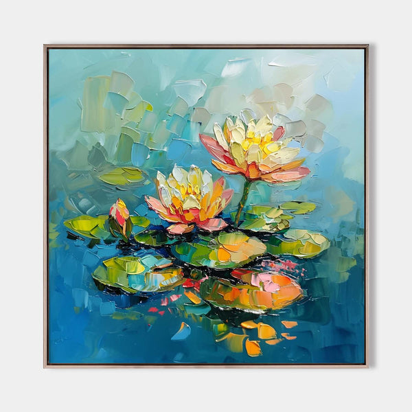 Green Pond Painting Beautiful Lotus Plaster Painting Rich Textured Artworks Canvas Art For Livingroom