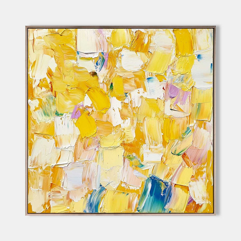 Large Yellow Textured Art Painting Plaster Painting Bauhaus Painting Square Textured Canvas Art