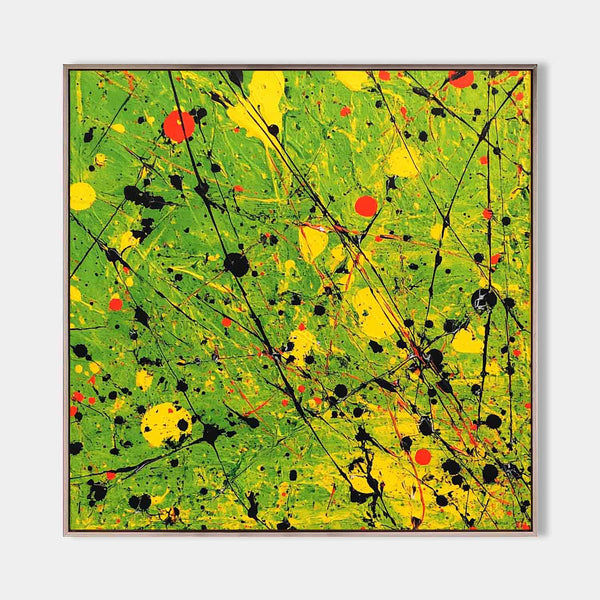 Large Green Canvas Wall Art Green Bold Textured Painting Jackson Pollock Art Painting For Livingroom