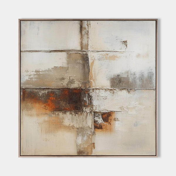 Abstract Beige And Brown Artwork Oil Painting,Large Beige Textured Square Wall Art,Minimalist Apartment Decor,Beige Wall Art Original