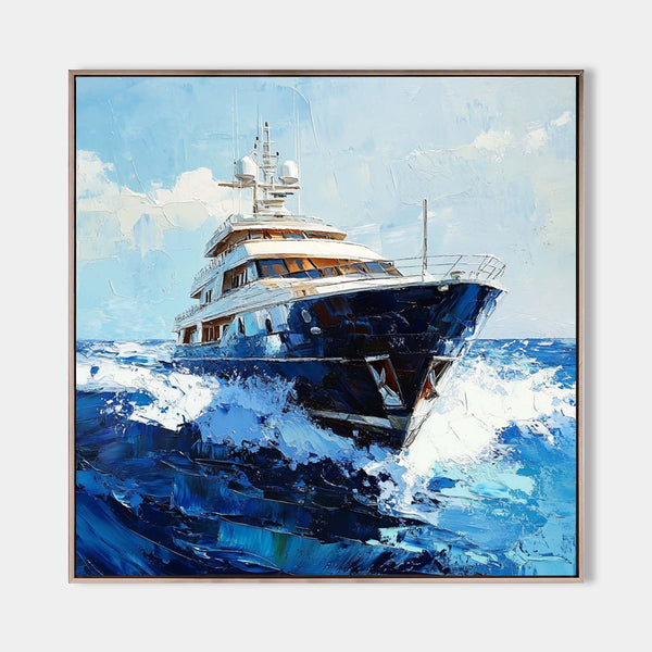 Large Sea Ship Wall Art Blue Cruise Ship Painting Textured Wall Art Painting Living Room Wall Art