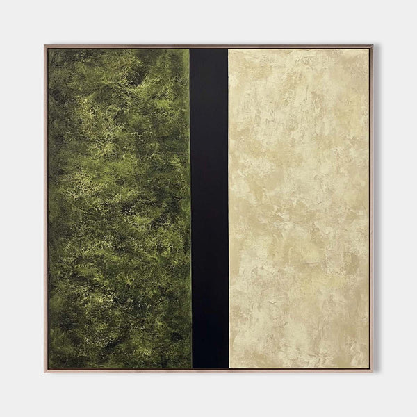 Wabi-sabi Green Textured Wall Art Large Framed Green Painting Green Square Painting For Living Room