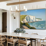 Beautiful White Cliff Oil Painting Oversize Horizontal Landscape Art Seaside Art on Canvas 