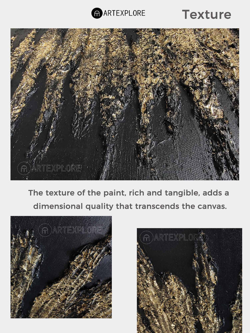 Black And Gold Abstract Painting Plaster Canvas Wall Art Modern Abstract Art Canvas Wall Art 