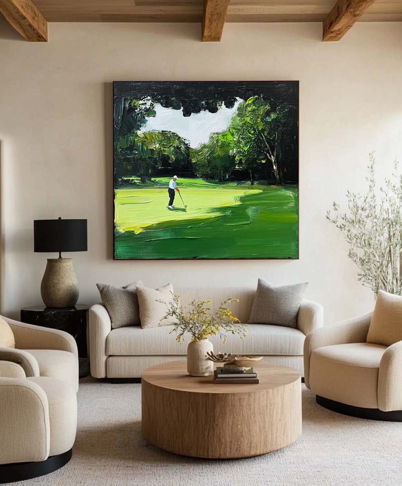 Green Textured Fine Art for Golf Lovers Sport Painting Rich Texture Golf Wall Art For Sale