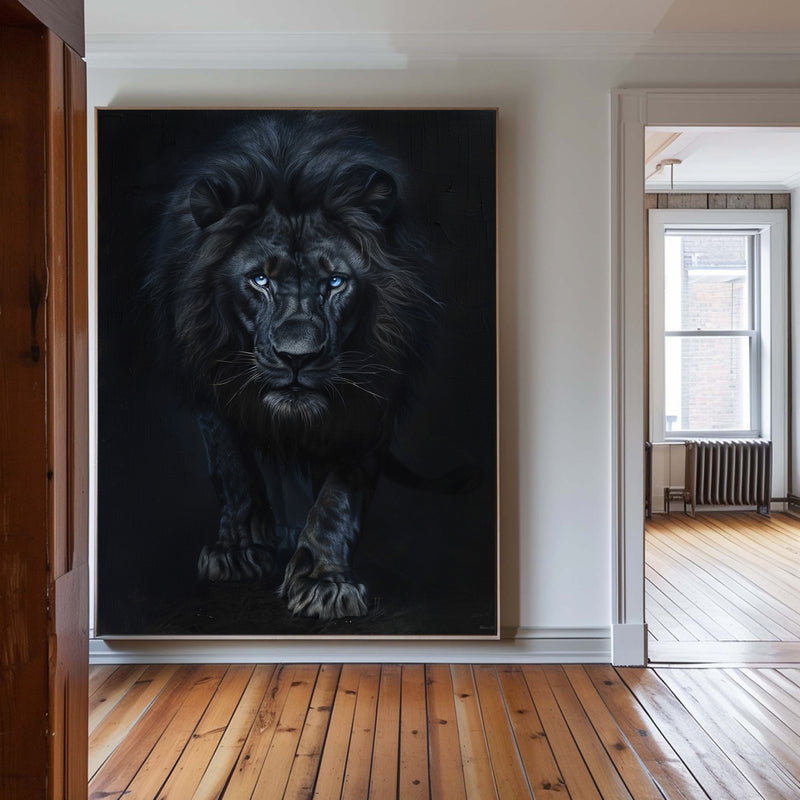 Large Lion Painting Black Lion King Wall Art Big Lion Oil Painting Handmade Animal Canvas Painting 