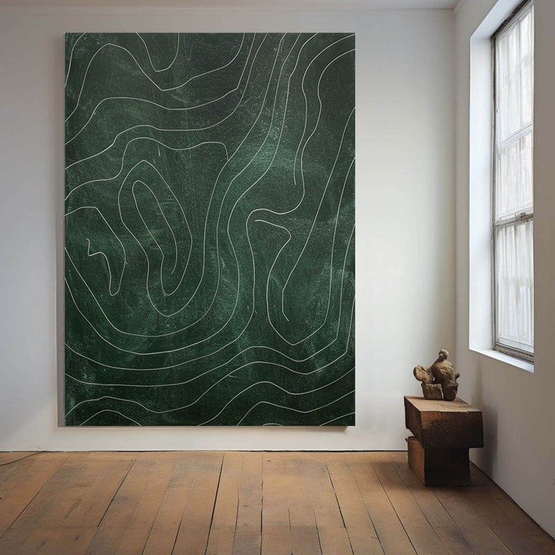 Modern Green Abstract Geometric Lines Decorative Painting Minimalist Green Wall Art Boho Abstract Wall Art Mid Century Decorations