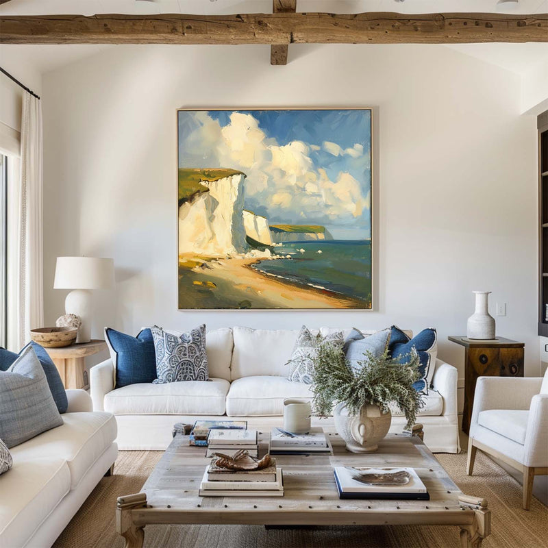 Modern Famous Seaside Art Canvas Painting White Cliff Landscape Painting American Art For Sale