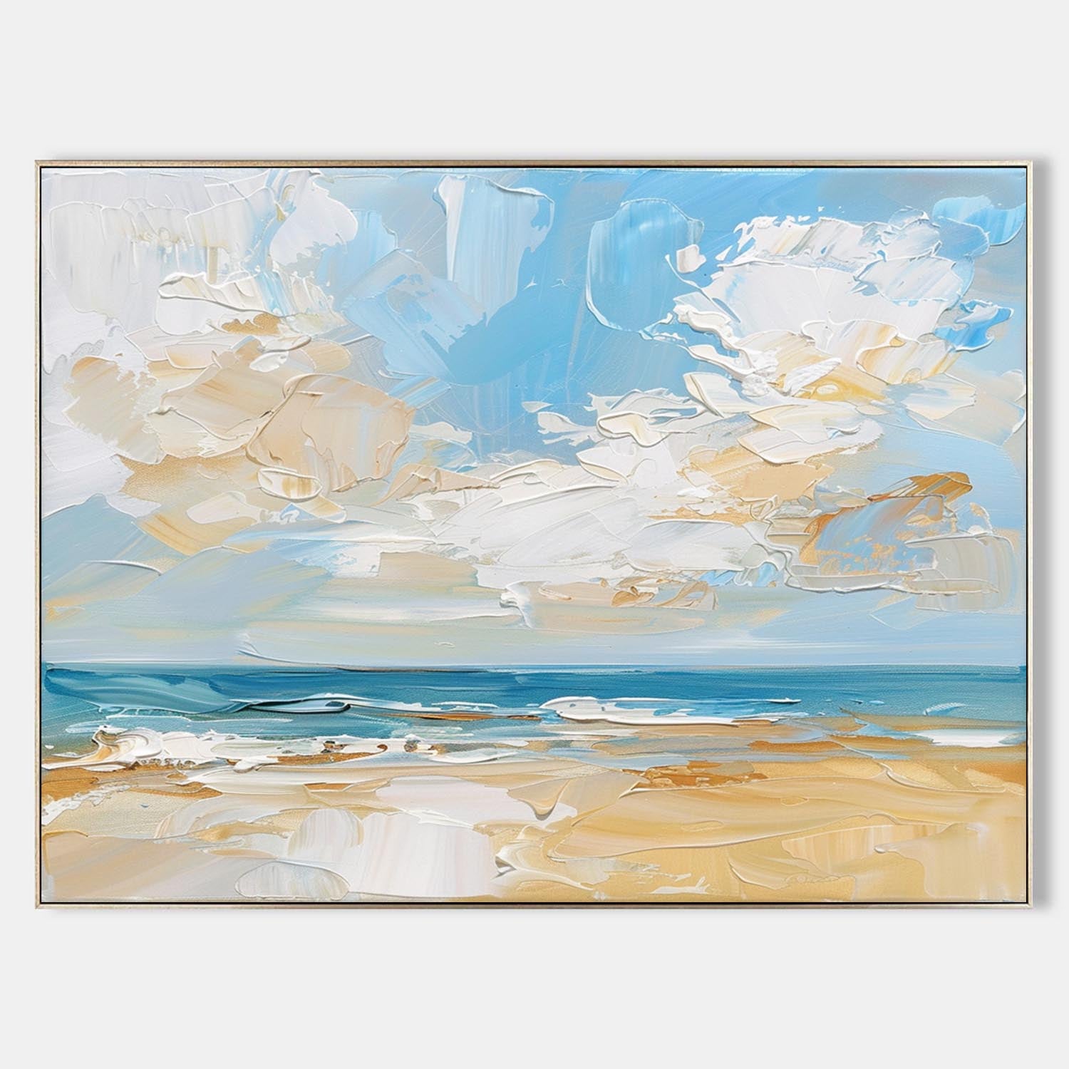 Abstract Blue Beach Canvas Wall Art Original Seascape Acrylic Painting ...