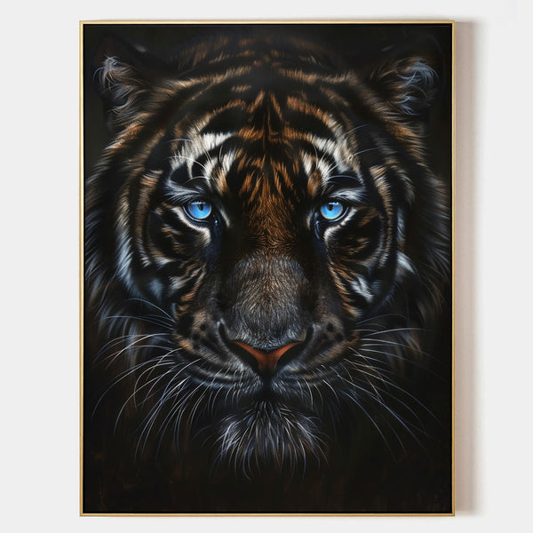 Large Wild Tiger Oil Painting Black Tiger Artwork - Handmade Tiger Canvas Art for Wall Decor