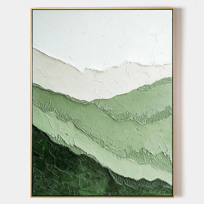 Lage Minimalist Green Textured Painting Green Abstract Painting Vertical Artworks for Livingroom