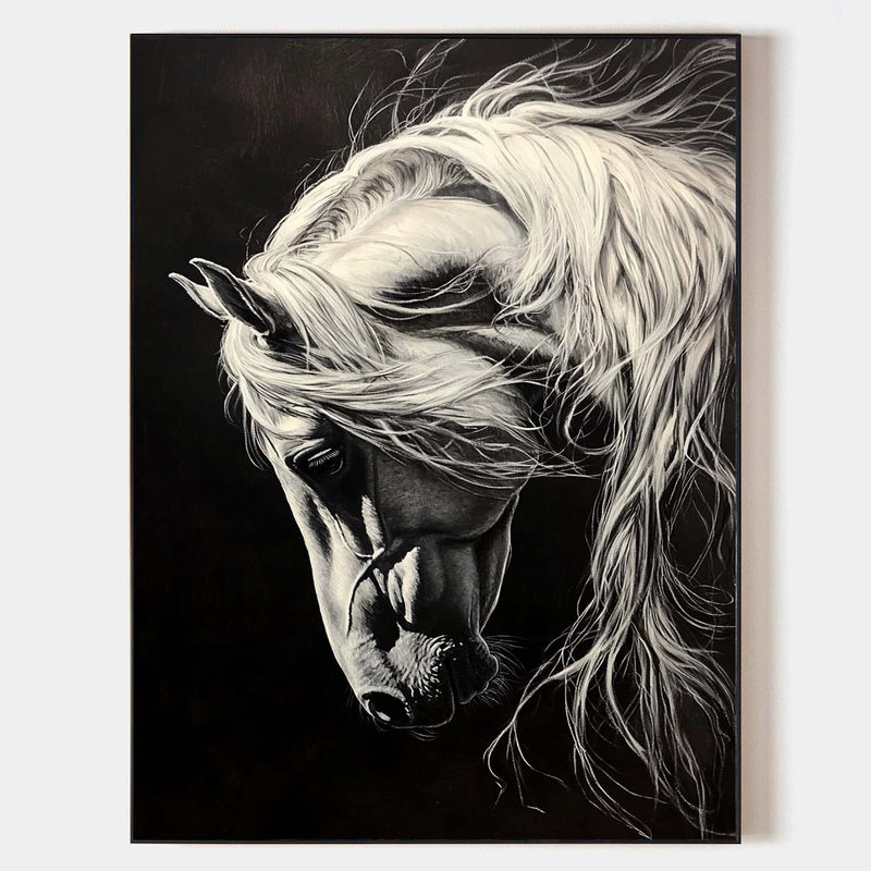 Black Horse Oil Painting Wild Horse Portrait Art Painting Black Steed Painting Horse Art For Sale