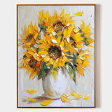 Modern Sunflowers Palette Knife Painting Rich Textured Artworks Vertical Canvas Art for Livingroom