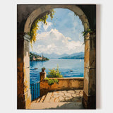 Modern Lake View Oil Painting Textured Wall Art, Beautiful Lake View Impressionistic Painting