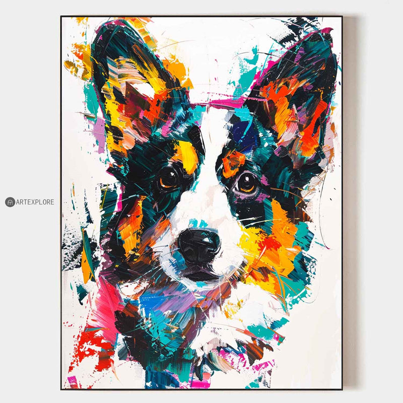 Modern Animal Dog Canvas Painting Wall Art Vibrantly Colorful Dog Art Large Dog Painting For Kid's Room