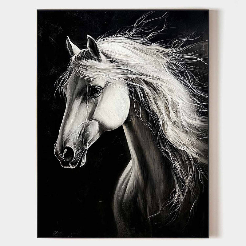 White Horse Oil Painting Modern Horse Portrait Art Painting Steed Painting Horse Art For Wall Decor