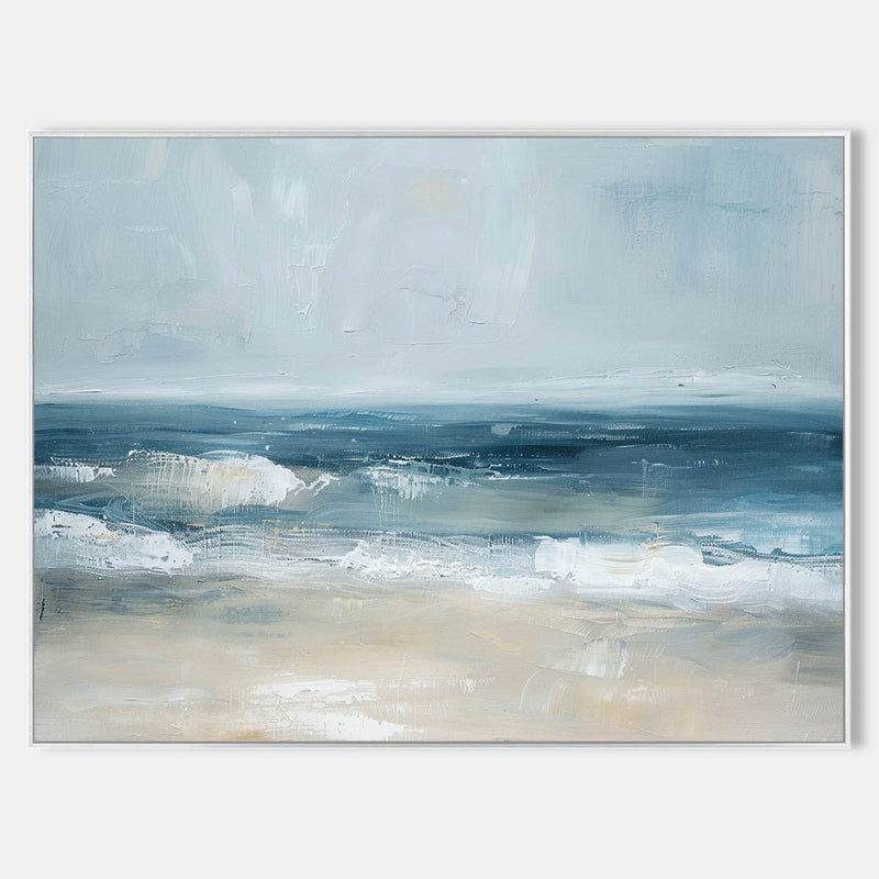 Large Abstract Blue Seascape Paintings On Canvas Modern Blue Textured Beach Canvas Wall Art Painting For Living Room Wall