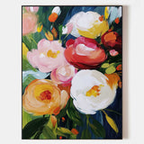 Modern Colorful Flowers Painting Bauhaus Wall Art Rich Textured Flowers Artworks Canvas Art for Livingroom