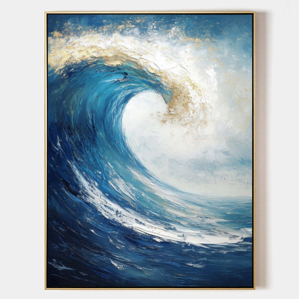 Large Vertical Blue Ocean Wave Paintings Blue Sea Wall Art Handmade Blue Textured Wall Art 