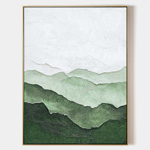 Green Mountain Texture Painting Lage Green Handmade Wall Art Minimalist Painting Vertical Painting