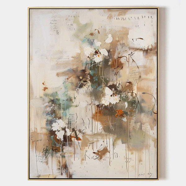 Large Wabi-sabi Beige Canvas Art Beige Minimalist Acrylic Painting Handmade Canvas Art For Sale