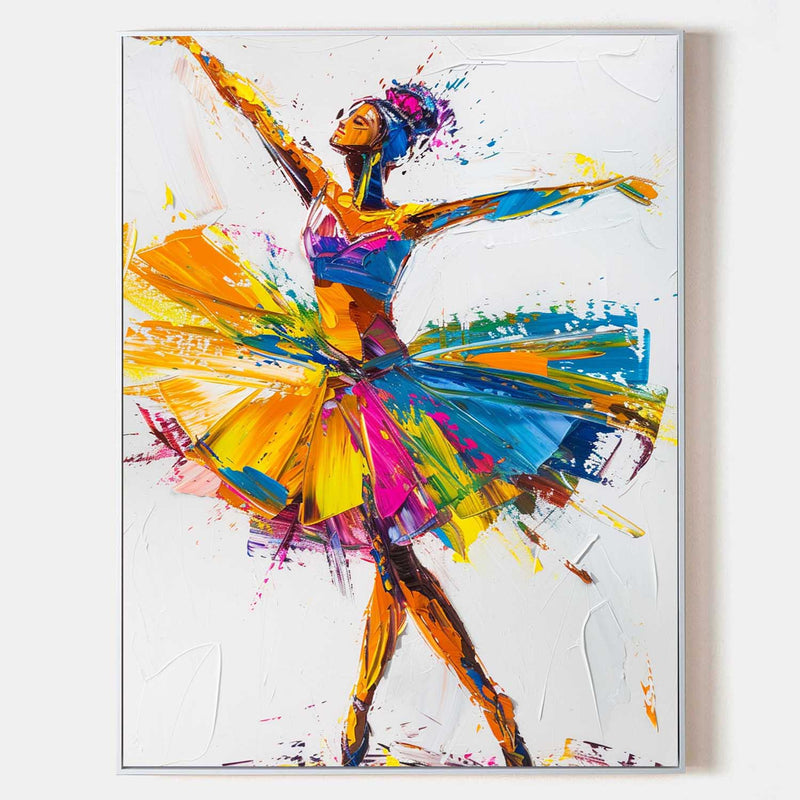 Large Abstract African Ballerina Portrait Oil Painting, Beautiful Ballerina Girl Colourful Wall Art