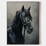 Large Black Horse Oil Painting Wild Horse Canvas Wall Art Black Steed Painting For Sale