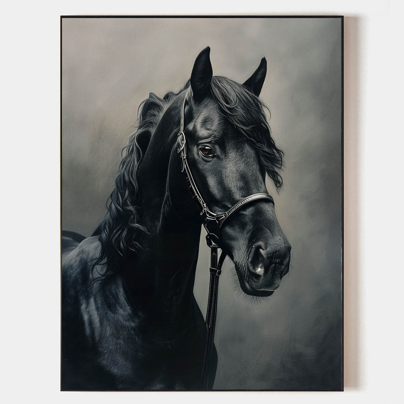 Large Black Horse Oil Painting Wild Horse Canvas Wall Art Black Steed Painting For Sale