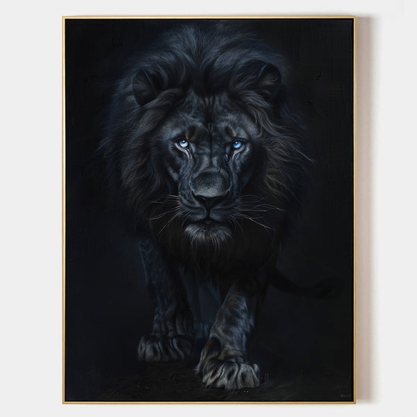 Large Lion Painting Black Lion King Wall Art Big Lion Oil Painting Handmade Animal Canvas Painting 