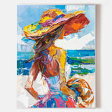 Girl On The Ocean Abstract Oil Painting, Joyful Woman At A Hawaiian Beach Art, Unique Colorful Art