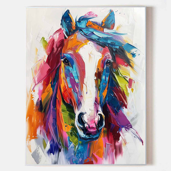 Modern Colorful Wild Horse Colorful Plaster Painting Colorful Textured Horse Wall Art for Entryway