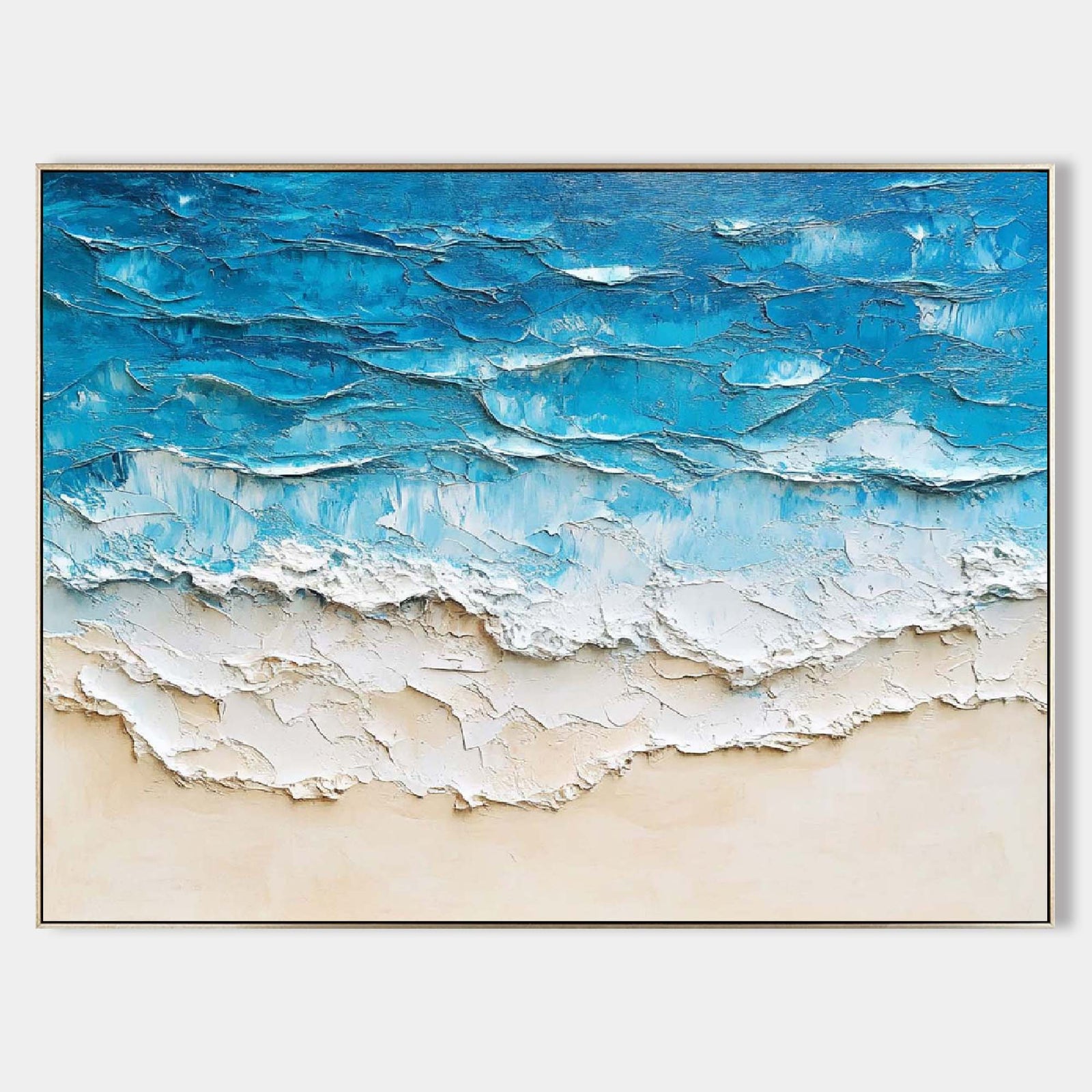 Blue Big Sea fashion Wave Seascape Oil Painting on Canvas, Large Original Ocean Beach Landscape Acrylic Painting, Living Room Wall Art Home Decor