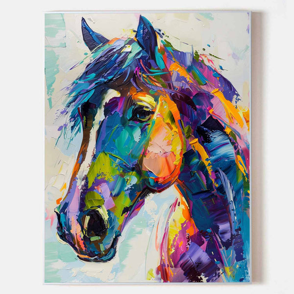 Large Colorful Horse Oil Painting Wild Horse Canvas Art Colorful Textured Horse Painting For Sale