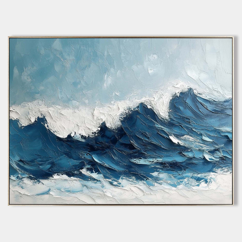 Navy Blue Ocean Wave Painting Rich Plaster Textured Wall Art Blue Ocean Painting Lvingroom Wall Art