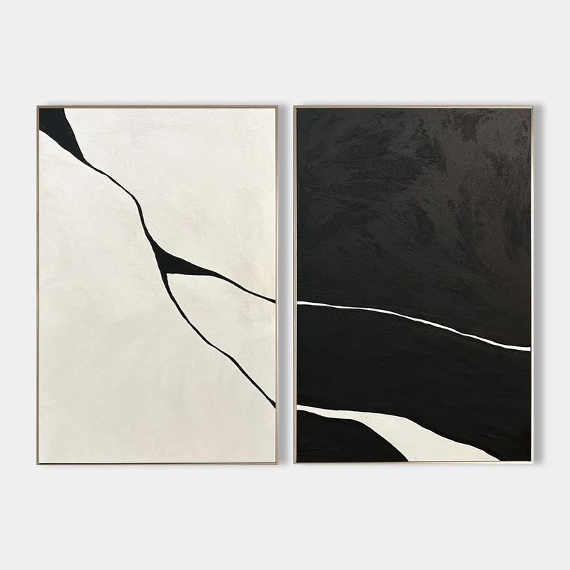 Modern Wabi-Sabi Black And White Artworks Set Of 2 Painting Unique Black And White Abstract Wall Art