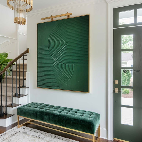Large Green Heavy Textured Framed Art, Original Minimalist Green Art Paintings,Modern Pure Green Wall Decor For Home