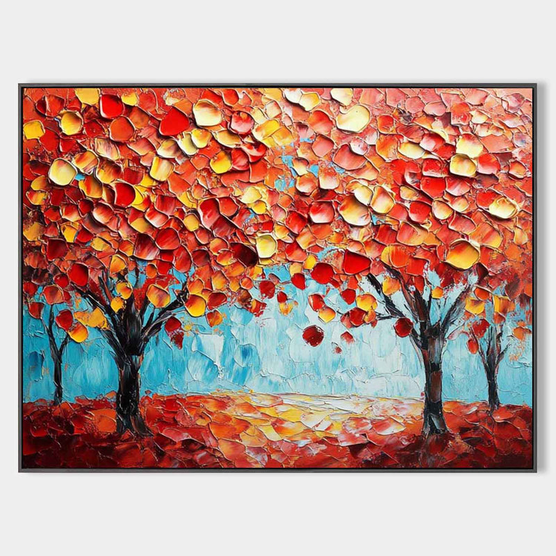 Modern Colorful Textured Painting Large Red Tree Art Painting Minimalist Plaster Wall Art For Sale